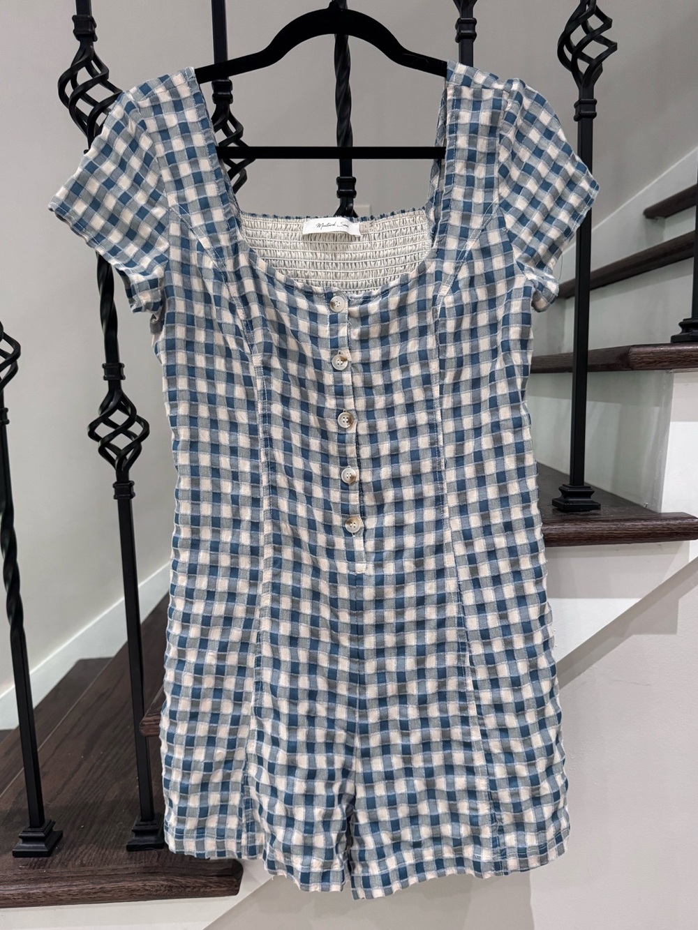 Mustard Seed Blue and White Gingham Romper